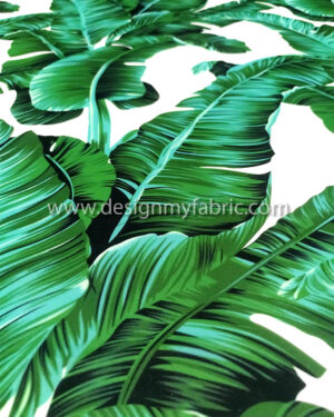 Green and white leaves chiffon fabric #80003