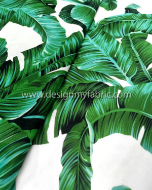 Green and white leaves chiffon fabric #80003