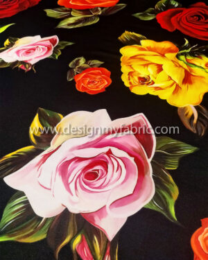 Pink and black roses chiffon fabric #80484