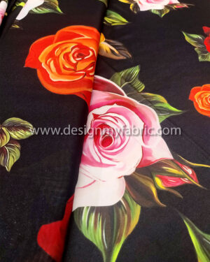 Pink and black roses chiffon fabric #80484