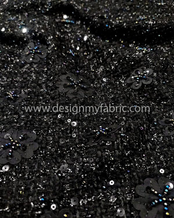 3d flower black tweed fabric #50194 - Image 2