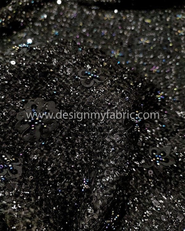 3d flower black tweed fabric #50194 - Image 3