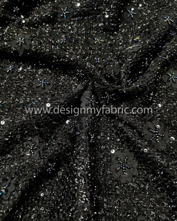 3d flower black tweed fabric #50194 - Image 5