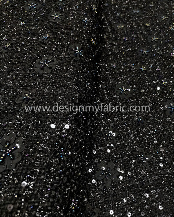 3d flower black tweed fabric #50194