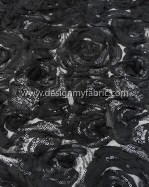 3D black flower with sequin fabric #80272