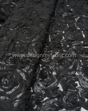 3D black flower with sequin fabric #80272