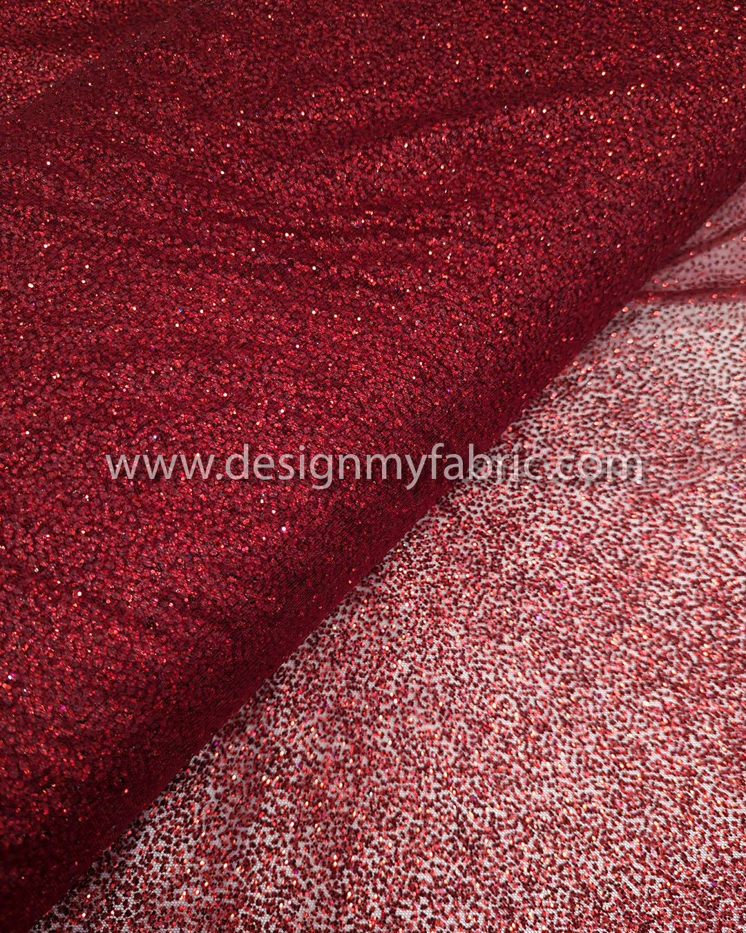 Ombre red glitter net fabric 20537 Design My Fabric