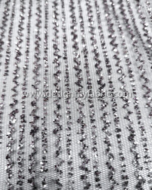 Light purple stripes on black glitter lace fabric #91580