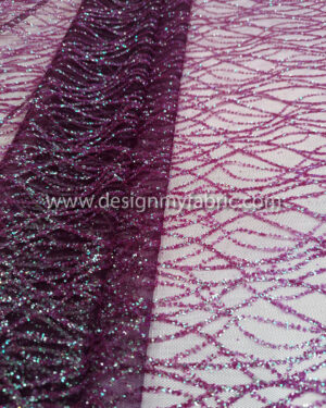 Purple reflect green glitter net fabric #91587