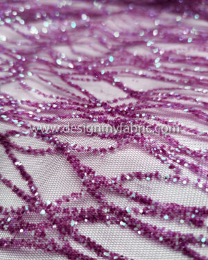 Purple reflect green glitter net fabric #91587