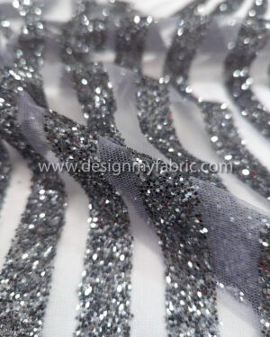 Silver glitter and light purple lace fabric #81089
