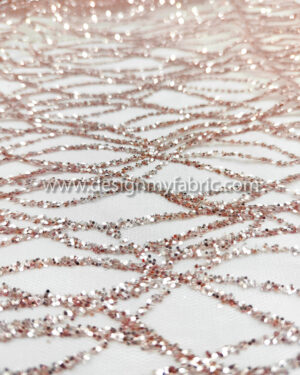 Silver glitter on dusty pink net fabric #99151