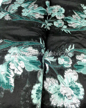 Black organza with green and silver flowers #50064