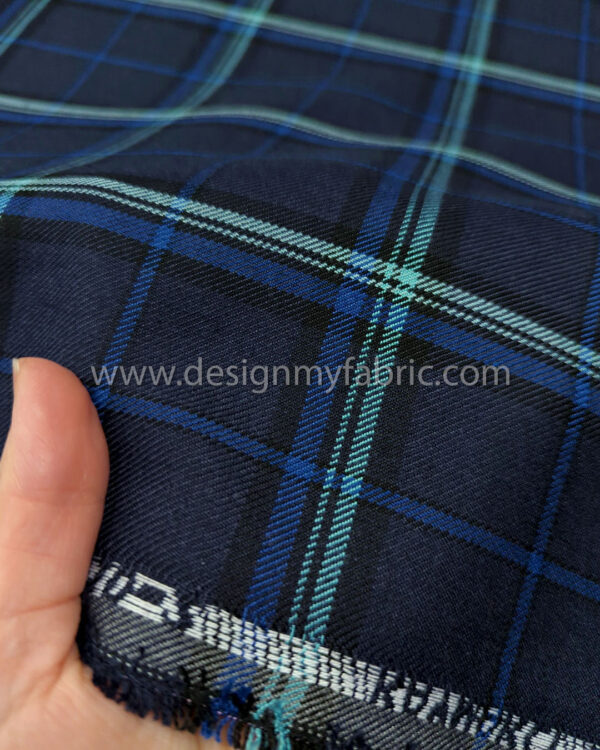 Blue tartan fabric #50950 - Image 3