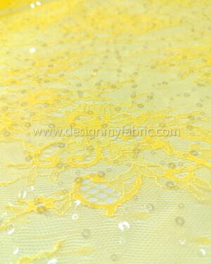 Vivid yellow french lace with sequined fabric #50342