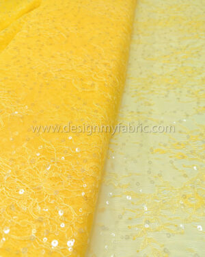 Vivid yellow french lace with sequined fabric #50342