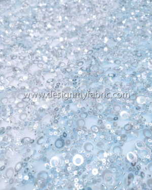 Silver sequined and baby blue lace fabric #51070