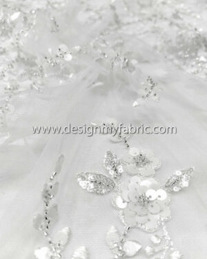 White bridal flower lace with sequines and beads #51111