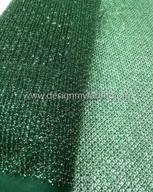 Green sequined and beaded lace fabric #50512