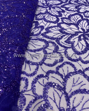 Blue pearls and sequined floral lace fabric #50519