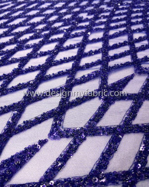 Blue pearls and sequined lace fabric #50515
