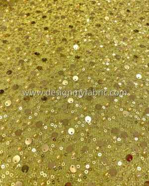 Yellow Green pearls and sequined lace fabric #50526