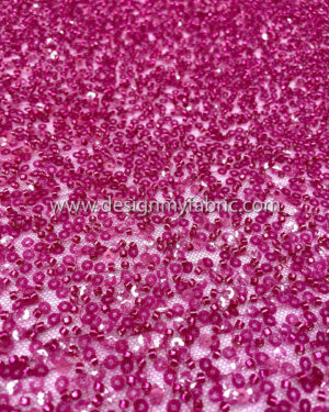Magenta beaded and sequined lace fabric #51103