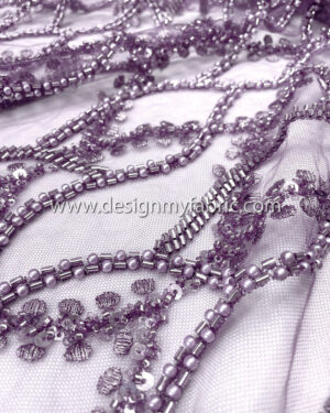 Purple sequined lace fabric with beads #50500