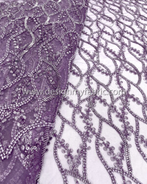Purple sequined lace fabric with beads #50500