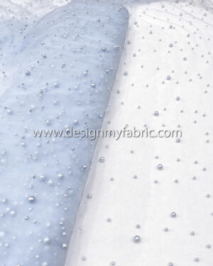 Baby Blue pearls lace fabric #51088