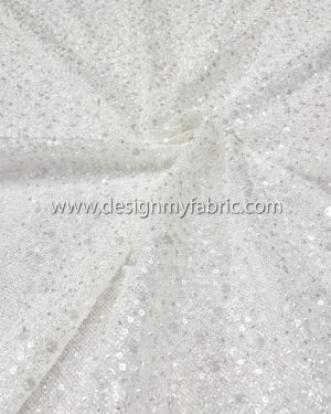 White beads and sequin glitter lace fabric #50533