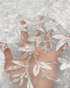 White 3D flower lace fabric #51110