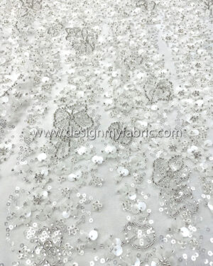 White bridal flower lace with sequines and beads #51107