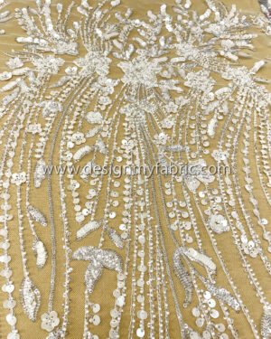 White flower bridal lace with sequines and beads #50517