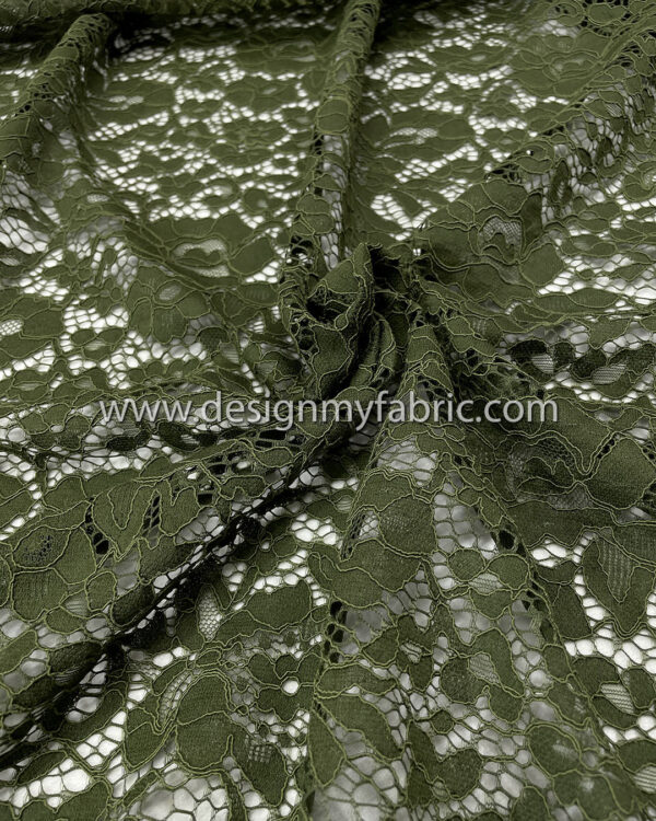 Olive green french lace fabric #50544 - Image 3