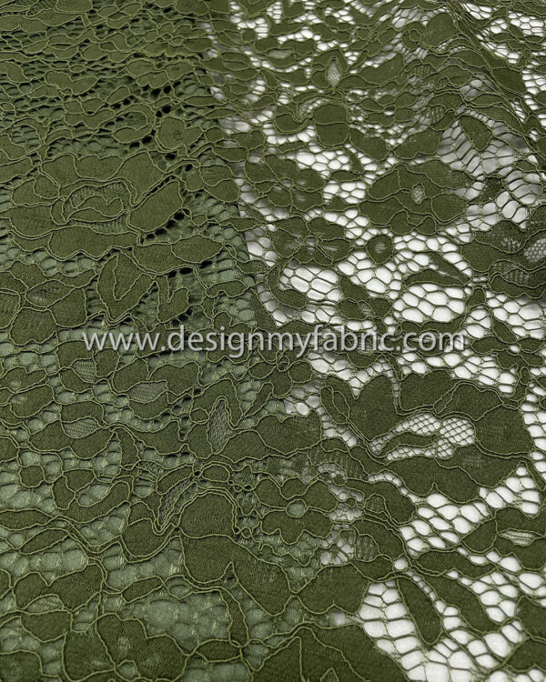 Olive green french lace fabric #50544 - Image 5