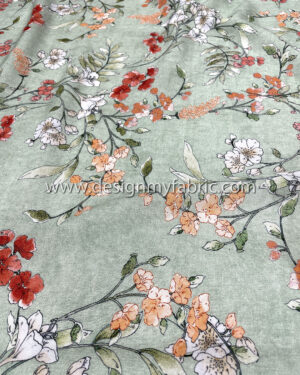 Orange and green flower poplin fabric #95031