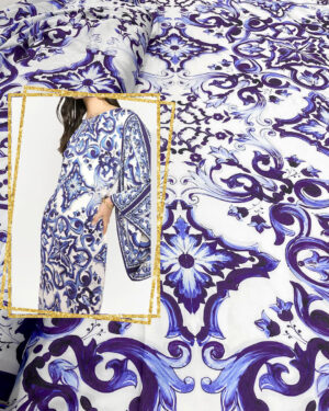 Blue and purple majolica satin fabric #51073