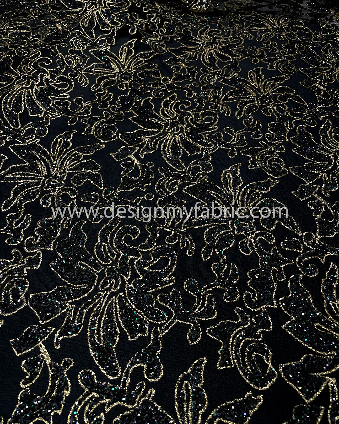 Brocade fabric with gold-black lace