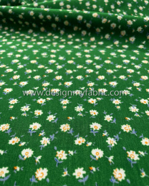 White flower green crepe fabric #50829