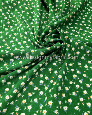 White flower green crepe fabric #50829
