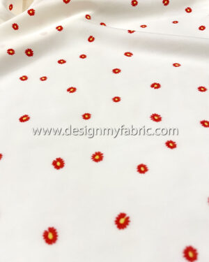 Red flower cream color satin fabric #50832