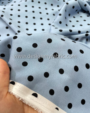 Baby blue satin with black dots #50264