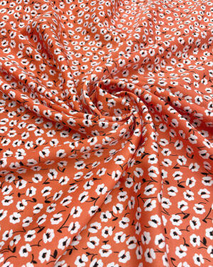 White flower orange satin fabric #50831