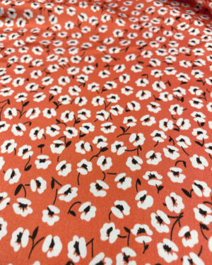White flower orange satin fabric #50831