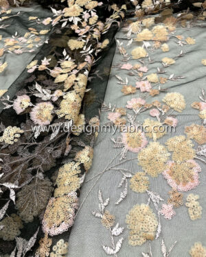 Pink flower and black lace fabric #99011