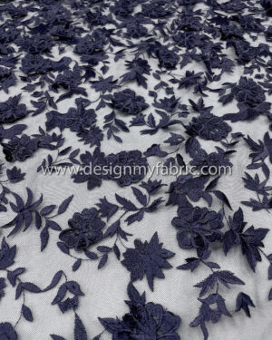 3d flower navy blue net fabric #10022