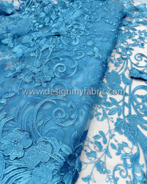 3d flower blue net fabric #10024