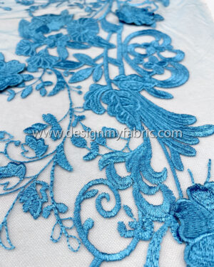 3d flower blue net fabric #10024