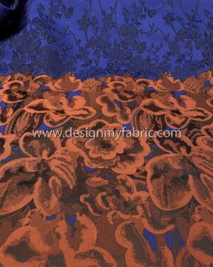 Blue jacquard with reddish brown flowers #80420